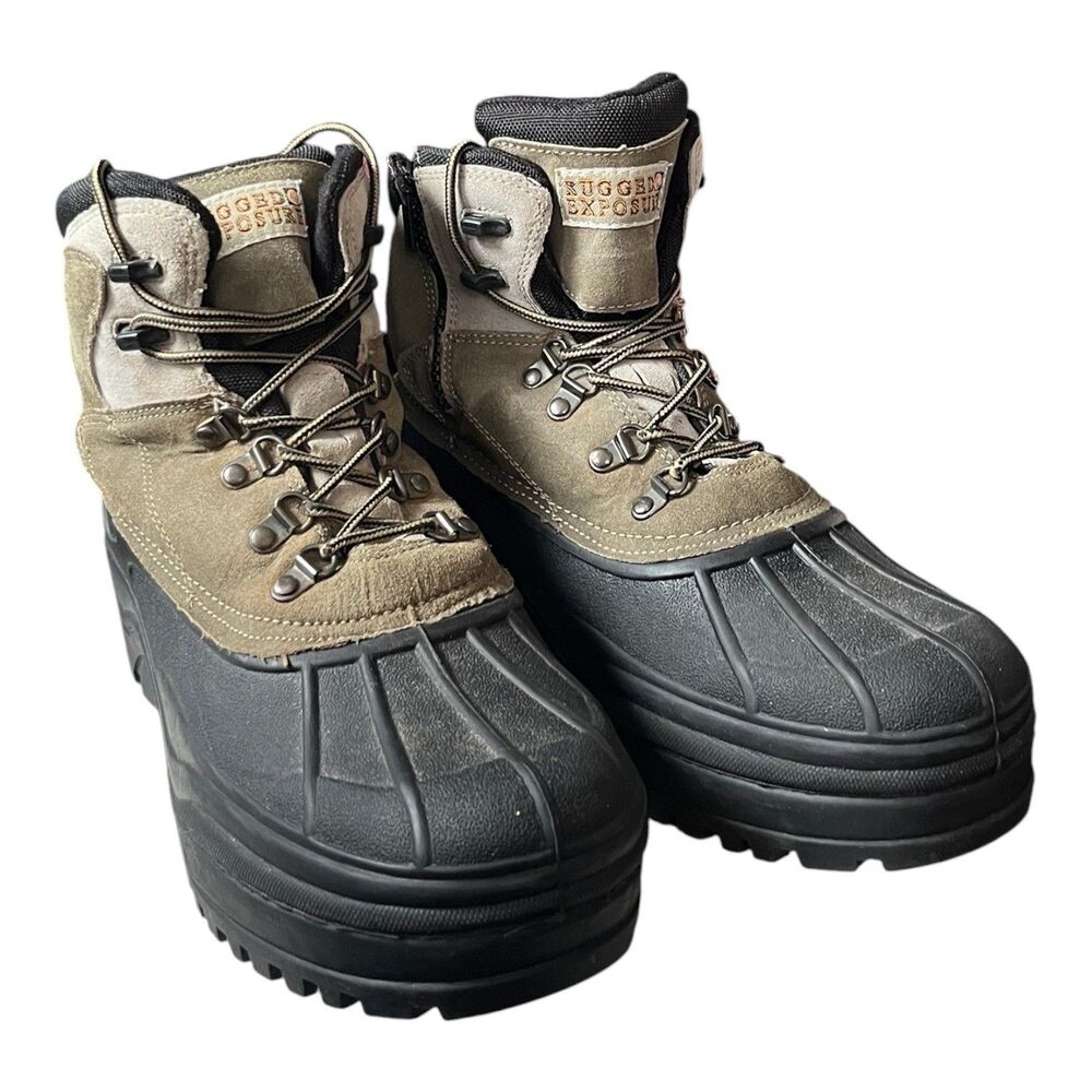 Rugged Exposure Men’s Duck Boots Thermalite Suede Leather Tan Black Size 10